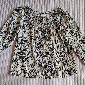 Morgan Taylor Womens Top Sz L Black Cream Long Sleeve Blouse